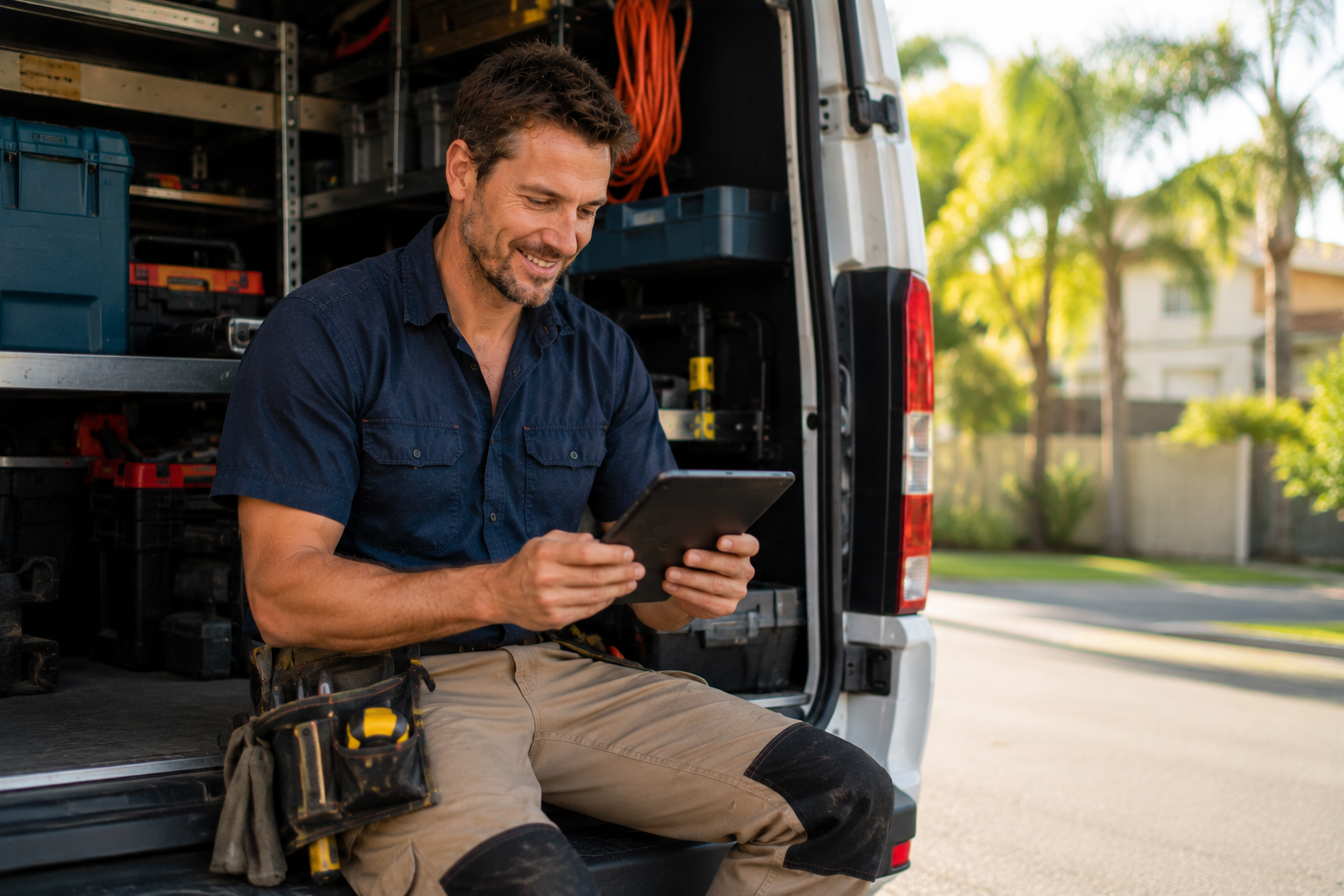 Brisbane handyman tradie registration tradesperson signing up on a tablet